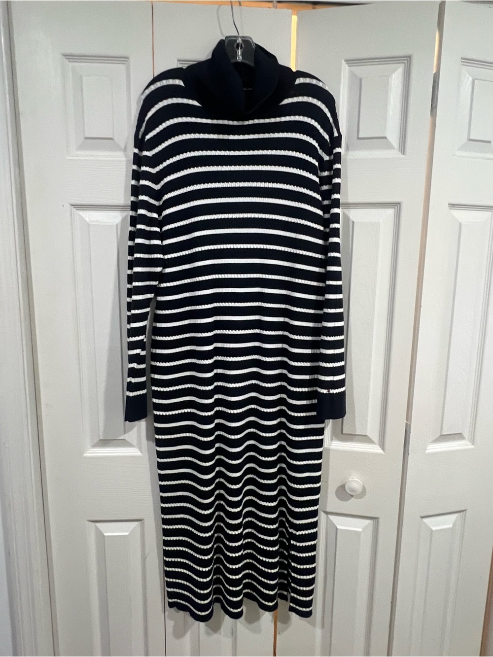 Tommy Hilfiger Black & White Striped Turtleneck Sweater Dress